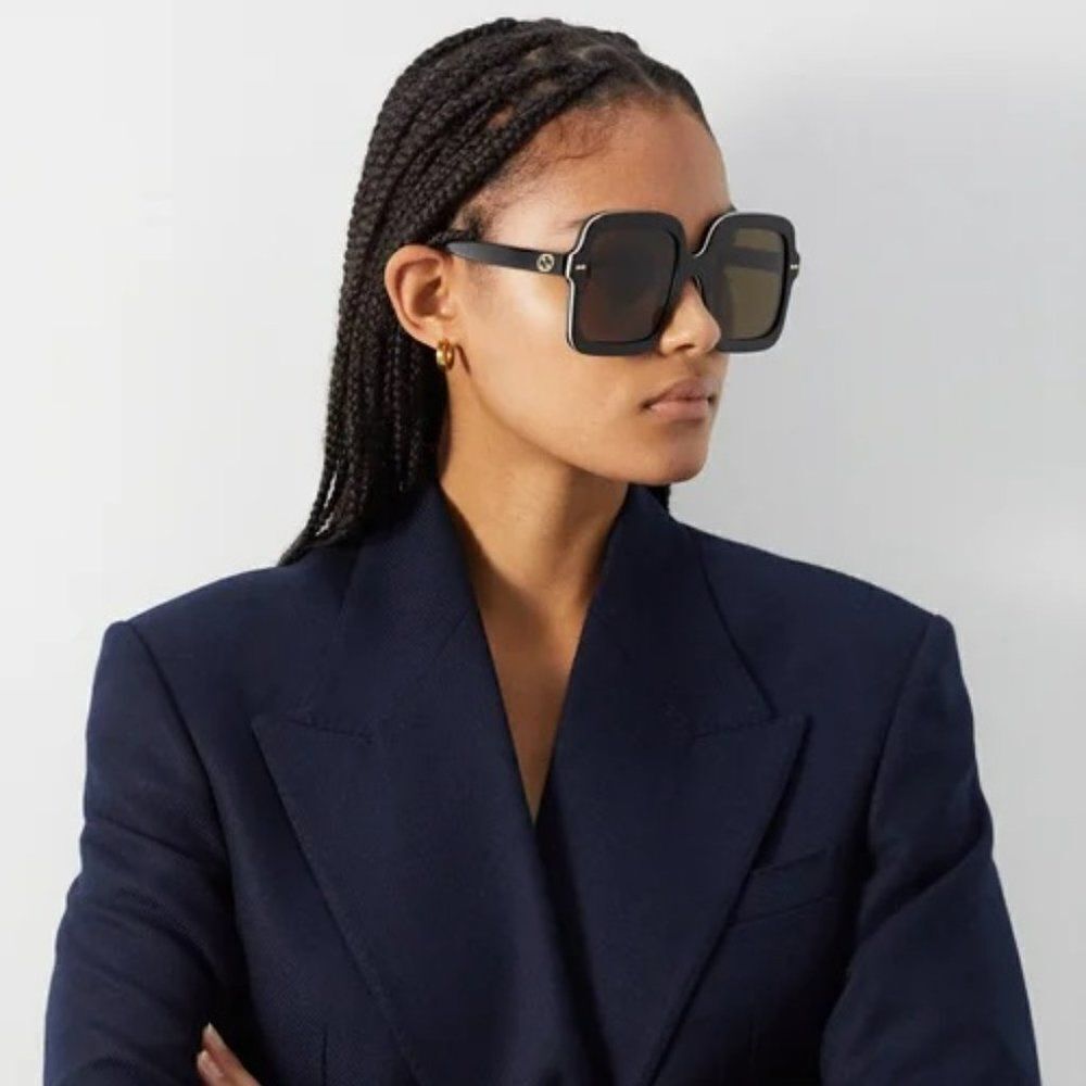 NEW Gucci GG1241S 001 Black Brown Oversized Square Women Sunglasses - Picture 4 of 13